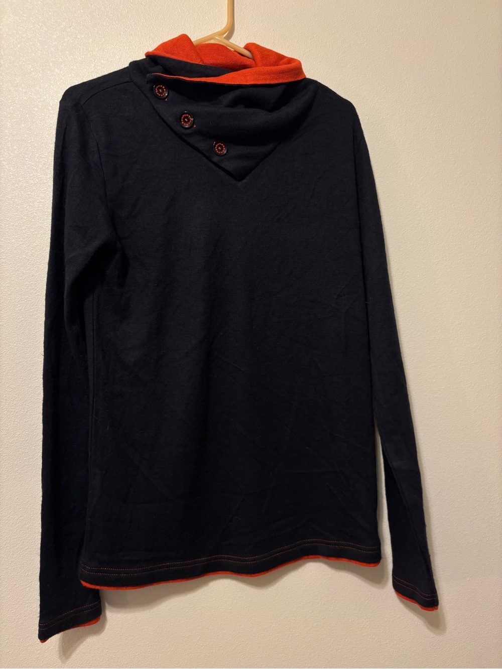 Women's Black & Orange Button-Detail Funnel Neck Sweatshirt